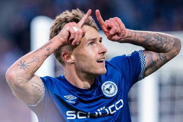 12 09 2025 Soccer, 2025 2026, 2 Bundesliga, Matchday 5, DSC Arminia Bielefeld 1 FC Magdeburg Joel Grodowski Bielefeld cheers after his goal for 2 0 DFL REGULATIONS PROHIBIT ANY USE OF PHOTOGRAPHS AS IMAGE SEQUENCES AND OR QUASI VIDEO
