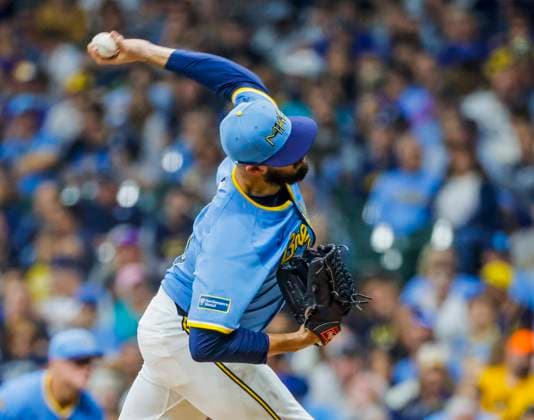 Milwaukee Brewers relief pitcher Aaron Ashby throws in the seventh inning of the MBL game between the St. Louis Cardinals and the Milwaukee Brewers at American Family Field in Milwaukee, Wisconsin on Friday, September 12, 2025.  MIL20250912823 TANNENxMAURY