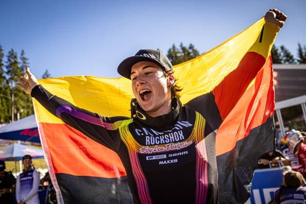 Whoop UCI Mountainbikeworldcup Downhill Lenzerheide KIEFER Henri CANYON CLLCTV FACTORY TEAMat Whoop UCI Mountainbikeworldcup Downhill Lenzerheide, 20 09 2025,in Lenzerheide,SUI Photo Sebastian Sternemann