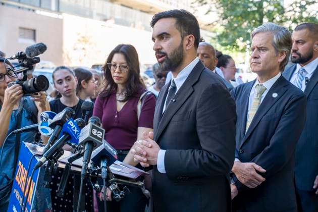 September 19, 2025, New York, New York, United States: Democratic New York City mayoral candidate Zohran Mamdani speaks during New York State Senate Majority Leader Andrea Stewart-Cousins endorsement event of Democratic candidate Zohran Mamdani for New York City mayoral bid at the Amsterdam Houses on September 19, 2025 in New York City. New York United States - ZUMAs197 20250919_aaa_s197_853 Copyright: xRonxAdarx