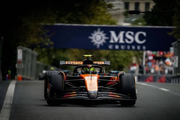 F1 - AZERBAIJAN GRAND PRIX 2025 04 NORRIS Lando (gbr), McLaren F1 Team MCL39, action during the 2025 Formula 1 Qatar Airways Azerbaijan Grand Prix, 17th round of the 2025 FIA Formula One World Championship, WM, Weltmeisterschaft from September 19 to 21, 2025 on the Baku City Circuit, in Baku, Azerbaijan - BakuAzerbaijan  Copyright: xALBERTOxVIMERCATIx