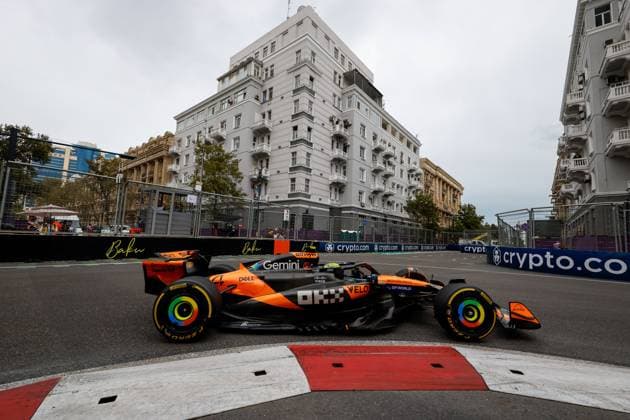 F1 - AZERBAIJAN GRAND PRIX 2025 04 NORRIS Lando (gbr), McLaren F1 Team MCL39, action during the 2025 Formula 1 Qatar Airways Azerbaijan Grand Prix, 17th round of the 2025 FIA Formula One World Championship, WM, Weltmeisterschaft from September 19 to 21, 2025 on the Baku City Circuit, in Baku, Azerbaijan - BakuAzerbaijan  Copyright: xDPPIx