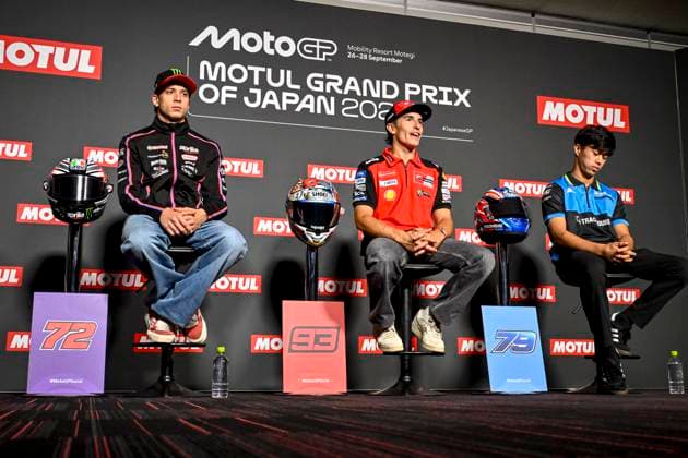 MOTO - MOTO GP - GRAND PRIX OF JAPAN 2025 MARQUEZ Marc (spa), Ducati Lenovo Team, Ducati Desmosedici GP25, portrait with BEZECCHI Marco (ita), Aprilia Racing Team Gresini, Aprilia RS-GP 2025 and OGURA Ai (jap), Trackhouse Racing, Aprilia RS-GP 2024 during the 2025 MotoGP Motul Grand Prix of Japan on the Twin Ring Motegi Circuit from September 26 to 28, At Motegi, Japan - MotegiJapan  Copyright: xGIGIxSOLDANOx