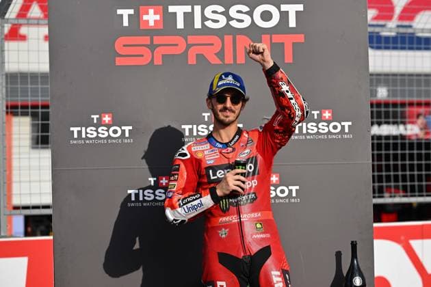 MOTO - MOTO GP - GRAND PRIX OF JAPAN 2025 BAGNAIA Francesco (ita), Ducati Lenovo Team, Ducati Desmosedici GP25, portrait celebrates his victory of the Sprint race during the 2025 MotoGP Motul Grand Prix of Japan on the Twin Ring Motegi Circuit from September 26 to 28, At Motegi, Japan - MotegiJapan Copyright: xGIGIxSOLDANOx