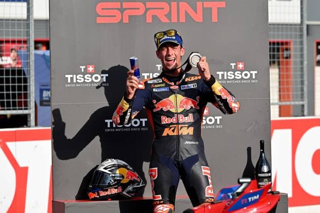 MOTO - MOTO GP - GRAND PRIX OF JAPAN 2025 ACOSTA Pedro (spa), Red Bull KTM Factory Racing, KTM RC16, portrait celebrates his third place of the sprint race during the 2025 MotoGP Motul Grand Prix of Japan on the Twin Ring Motegi Circuit from September 26 to 28, At Motegi, Japan - MotegiJapan Copyright: xGIGIxSOLDANOx