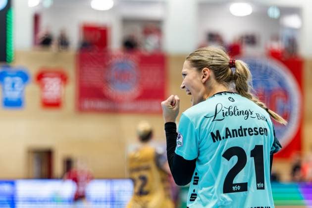 28 09 2025, GER, Handball, Women, Season 2025 2026, DHB Pokal 2 Runde Achtelfinale, Thueringer HC Buxtehuder SV Marie Andresen Buxtehuder SV 99947 Bad Langensalza Salza Halle Sporthalle Mehrz Thüringen Germany