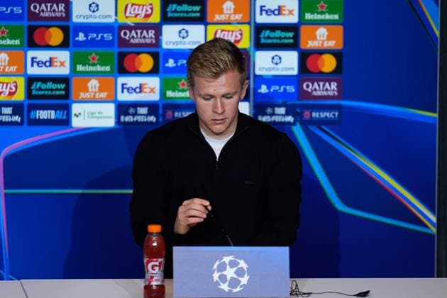 September 29, 2025, Madrid, Madrid, Spain: Jonathan Burkardt of Eintracht Frankfurt, attends a press conference, PK, Pressekonferenz ahead of their UEFA Champions League 2025 26 match against Atletico de Madrid at Riyadh Air Metropolitano on September 29, 2025, in Madrid, Spain. Madrid Spain - ZUMAa181 20250929_zaa_a181_004 Copyright: xDennisxAgyemanx