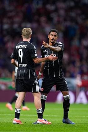 September 30, 2025, Madrid, Madrid, Spain: Jonathan Burkardt of Eintracht Frankfurt celebrates a goal during the UEFA Champions League 2025 26 League Phase MD2 match between Atletico de Madrid and Eintracht Frankfurt at Riyadh Air Metropolitano on September 30, 2025, in Madrid, Spain. Madrid Spain - ZUMAa181 20250930_zaa_a181_311 Copyright: xDennisxAgyemanx