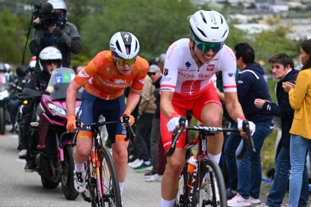 UEC 2025 Road European Championship, EM, Europameisterschaft Drome-Ardeche 04 10 2025 GUILHERAND-GRANGES, FRANCE - OCTOBER 04 : Van Der Breggen Anna (Netherlands) and Niewiadoma Katarzyna Anna (Poland) during the Women Elite cycling road race of the 2025 UEC Road European Championship Drome-Ardeche 10th edition an UCI Continental Championships cycling race of 116.1 km with start in Privas and finish in Guilherand-Granges on October 4, 2025 in Guilherand-Granges, France, 04 10 2025 Guilherand-Granges France  Copyright: xVincentxKalutx