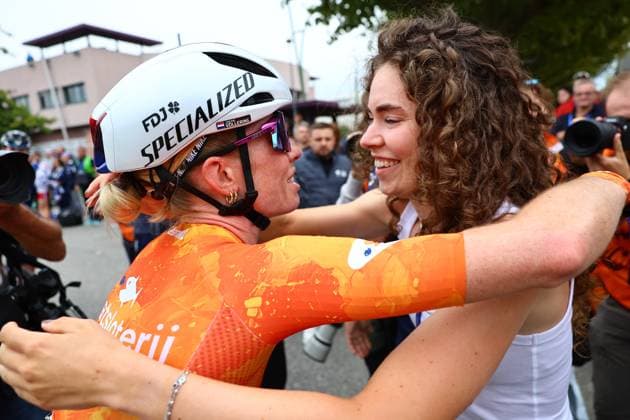 Netherlands Demi Vollering celebrates after winning the Women Elite road race of 116,1 km at the UEC road European cycling championships, Saturday 04 October 2025, in Loriol-sur-Drome, France. The European cycling championships Drome-Ardeche takes place from 1 to 5 October. DAVIDxPINTENS x136062716x