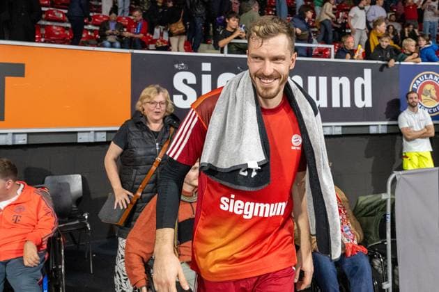 Andreas Obst 13 FC Bayern Basketball with a winning grin, FC Bayern Basketball vs Veolia Towers Hamburg, BBL, Matchday 3, 05 10 2025 Munich Bavaria Germany Copyright: xkolbert-press UlrichxGamelx