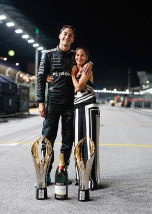 63 George Russell GBR, Mercedes AMG Petronas F1 Team and his girlfriend Carmen Montero Mundt, F1 Grand Prix of Singapore at Marina Bay Street Circuit on October 5, 2025 in Singapore, Singapore Photo by HOCH ZWEI Singapore Singapore
