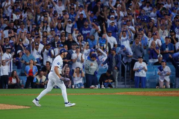 October 9, 2025, Los Angeles, California, USA: Relief pitcher, Alex Vesia 51 of the Los Angeles Dodgers reacts after an out in the 10th inning during their MLB, Baseball Herren, USA National League Division Series Game 4 against the Philadelphia Phillies on Thursday October 9, 2025 at Dodger Stadium in Los Angeles, California. Dodgers defeat Phillies, 2-1 in ten innings to win the NLDS. ARMANDO ARORIZO PI Los Angeles USA - ZUMAp124 20251009_zaa_p124_016 Copyright: xArmandoxArorizox