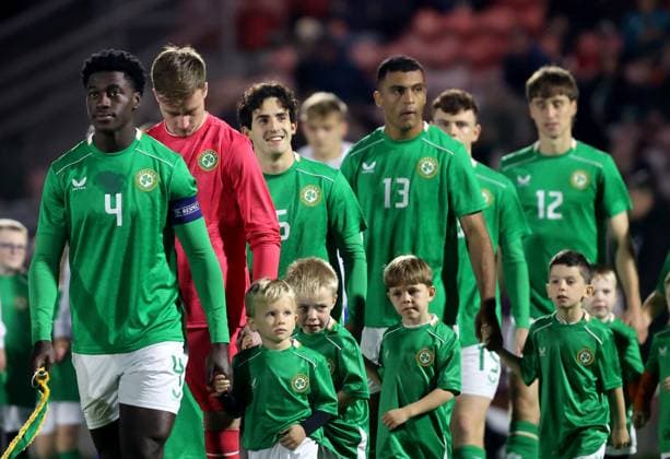 2027 UEFA Under 21 European Championship, EM, Europameisterschaft Qualifier, Turner™s Cross, Cork 10 10 2025 Republic of Ireland vs Slovakia Ireland s James Abankwah leads out his team James Abankwah leads out his team 10 10 2025  Copyright: x INPHO BryanxKeanex CU9I2316 copy