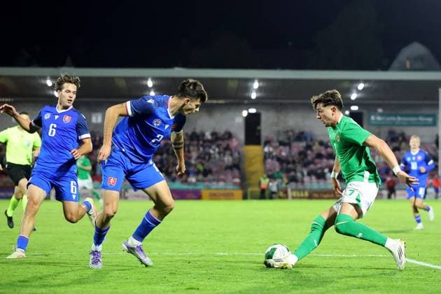 2027 UEFA Under 21 European Championship, EM, Europameisterschaft Qualifier, Turner™s Cross, Cork 10 10 2025 Republic of Ireland vs Slovakia Slovakia s TobiaÅ¡ PaliÅ¡Äak and Rocco Vata of Ireland TobiaÅ¡ PaliÅ¡Äak and Rocco Vata 10 10 2025  Copyright: x INPHO BryanxKeanex 0S2A5485 copy