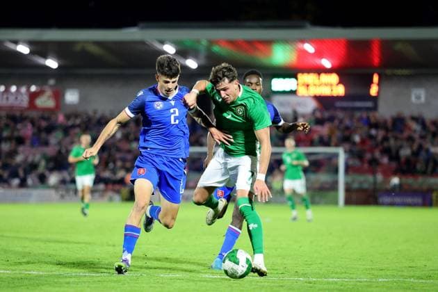 2027 UEFA Under 21 European Championship, EM, Europameisterschaft Qualifier, Turner™s Cross, Cork 10 10 2025 Republic of Ireland vs Slovakia Slovakia s TobiaÅ¡ PaliÅ¡Äak and Rocco Vata of Ireland TobiaÅ¡ PaliÅ¡Äak and Rocco Vata 10 10 2025  Copyright: x INPHO BryanxKeanex 0S2A5676 copy