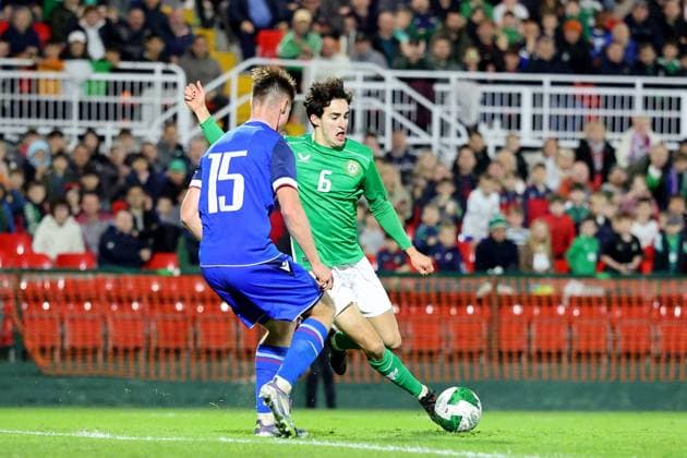 2027 UEFA Under 21 European Championship, EM, Europameisterschaft Qualifier, Turner™s Cross, Cork 10 10 2025 Republic of Ireland vs Slovakia Ireland s Jad Hakiki scores a goal Jad Hakiki scores a goal 10 10 2025  Copyright: x INPHO BryanxKeanex 0S2A5762 copy