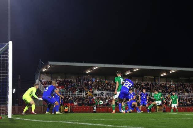 2027 UEFA Under 21 European Championship, EM, Europameisterschaft Qualifier, Turner™s Cross, Cork 10 10 2025 Republic of Ireland vs Slovakia Ireland s Jad Hakiki scores a goal Jad Hakiki scores a goal 10 10 2025  Copyright: x INPHO BryanxKeanex JKPW5162 copy