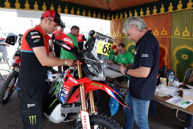W2RC - RALLYE DU MAROC 2025 68 SCHAREINA Tosha (ESP), Monster Energy Honda HRC, Honda CRF 450, FIM W2RC, RallyGP, during the Scrutineering of the Rallye du Maroc 2025, 5th round of the 2025 WR2C from October 10 to 11, 2025 in Fes, Morocco - FesMorocco Copyright: xFREDERICxLExFLOCxHx