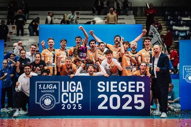 Volleyball Men Season 2025 2026 Volleyball Ligacup Final SVG Lüneburg vs Berlin Recycling Volleys 12 10 2024 The BR Volleys win the Ligacup Winner photo Hildesheim Sparkassen Arena Hildesheim Lower Saxony Germany