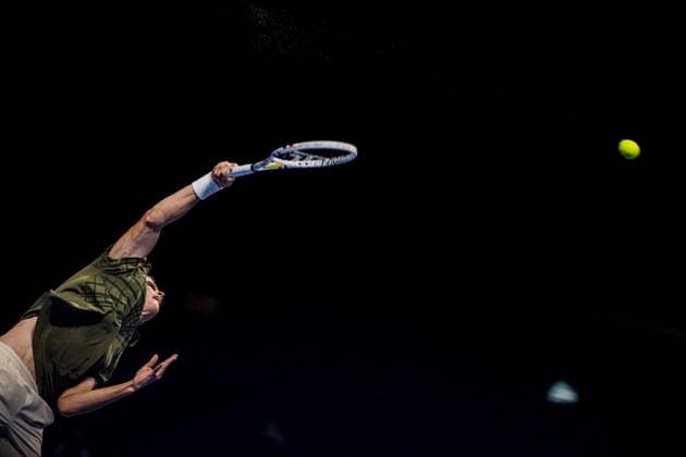 Belgian Alexander Blockx pictured in action during the European Open ATP, Tennis Herren tennis tournament in Brussels, on Monday 13 October 2025. This year s edition of the tournament is taking place from 12 to 19 October 2025. JASPERxJACOBS  x136668805x