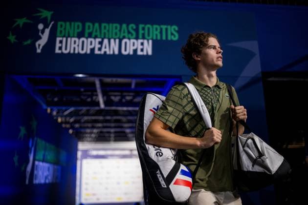 Belgian Alexander Blockx pictured at the start of the European Open ATP, Tennis Herren tennis tournament in Brussels, on Monday 13 October 2025. This year s edition of the tournament is taking place from 12 to 19 October 2025. JASPERxJACOBS  x136668820x