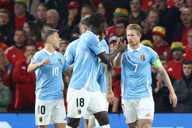 Belgium s Kevin De Bruyne celebrates after scoring during a soccer game between Wales and Belgian national team, Nationalteam Red Devils, in Cardiff, Wales on Sunday 12 October 2025, qualifier 6 8 for the 2026 FIFA World Cup, WM, Weltmeisterschaft, Fussball BRUNOxFAHY x136704898x