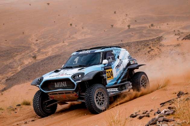 W2RC - RALLYE DU MAROC 2025 224 BAUD Lionel (FRA), BAUD Lucie (FRA), X-Raid Mini JCW, Mini JCW Rally 3.0D, FIA W2RC, Ultimate T1+, action during the Stage 4 of the Rallye du Maroc 2025, 5th round of the 2025 WR2C on October 16, 2025 around Erfoud, Morocco - ErfoudMorocco Copyright: xJULIENxDELFOSSEx