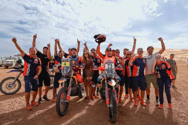 W2RC - RALLYE DU MAROC 2025 SANDERS Daniel (AUS), Red Bull KTM Factory Racing, KTM 450 Rally Factory, FIM W2RC, RallyGP, portrait, CANET Edgar (ESP), Red Bull KTM Factory Racing, KTM 450 Rally Factory, FIM W2RC, Rally2 Junior, portrait, during the Stage 5 of the Rallye du Maroc 2025, 5th round of the 2025 WR2C on October 17, 2025 around Erfoud, Morocco - ErfoudMorocco Copyright: xFREDERICxLExFLOCxHx