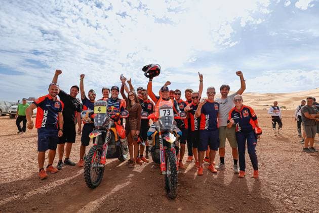 W2RC - RALLYE DU MAROC 2025 SANDERS Daniel (AUS), Red Bull KTM Factory Racing, KTM 450 Rally Factory, FIM W2RC, RallyGP, portrait, CANET Edgar (ESP), Red Bull KTM Factory Racing, KTM 450 Rally Factory, FIM W2RC, Rally2 Junior, portrait, during the Stage 5 of the Rallye du Maroc 2025, 5th round of the 2025 WR2C on October 17, 2025 around Erfoud, Morocco - ErfoudMorocco Copyright: xFREDERICxLExFLOCxHx