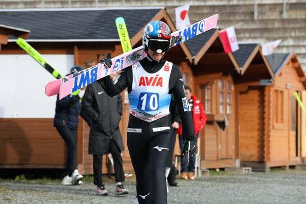 19 10 2025, Ski jumping, men, FIS Continental Cup, summer season 2025, individual competition Taku Takeuchi JPN on his way to the ski jump Klingenthal Vogtland Arena Saxony Germany