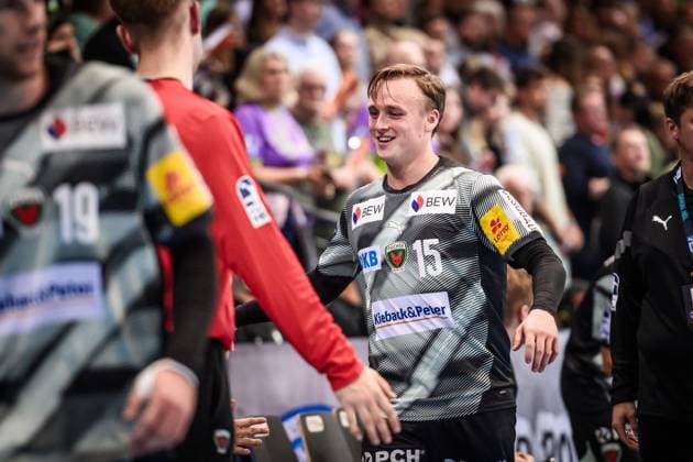 Tobias Schjolberg Grondahl Fuechse Berlin, 15 joy, jubilation, smile, visibly relieved GER, TVB 1898 Stuttgart Fuechse Berlin, DAIKIN HBL, Handball, Bundesliga, Matchday 9, Season 2025 2026, 19 10 2025 GER, TVB 1898 Stuttgart Fuechse Berlin, DAIKIN HBL, Handball, Bundesliga, Matchday 9, Season 2025 2026, 19 10 2025 Stuttgart Copyright: xSandyxDinkelackerx EP_SDR