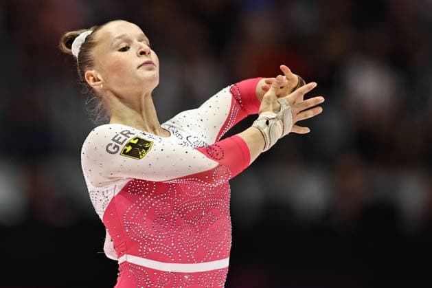Silja Stöhr, GER, during all around final at 2025 Worlds in Jakarta 23 10 2025