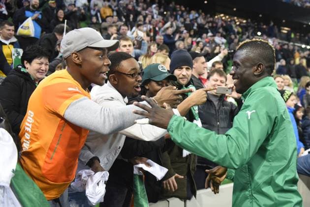 International Friendly, Länderspiel, Nationalmannschaft Russia - Cote d Ivoire KRASNODAR, RUSSIA - MARCH 24: Eboue Jules Kouassi of Cote d Ivoire s is seen with fans following the friendly football match at Krasnodar Stadium, in Krasnodar, Russia, on March 24,2017. Krasnodar Rusya. Editorial use only. Please get in touch for any other usage. Copyright: x2025xAnadoluxElenaxSineokx