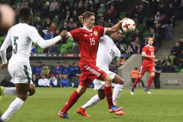International Friendly, Länderspiel, Nationalmannschaft Russia - Cote d Ivoire KRASNODAR, RUSSIA - MARCH 24: Alexey MIRANCHUK Miranchuk (C) of Russia in action against Wilfried ZAaha (L) and Die Serey (R) of Cote d Ivoire s during the friendly football match at Krasnodar Stadium, in Krasnodar, Russia, on March 24,2017. Krasnodar Rusya. Editorial use only. Please get in touch for any other usage. Copyright: x2025xAnadoluxElenaxSineokx