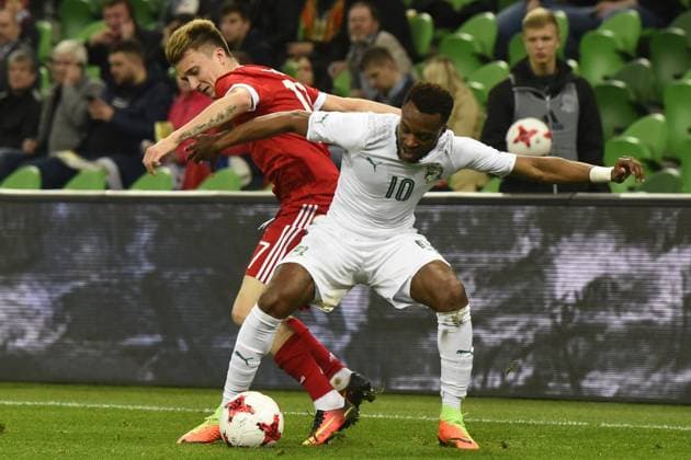 International Friendly, Länderspiel, Nationalmannschaft Russia - Cote d Ivoire KRASNODAR, RUSSIA - MARCH 24: Alexander Golovin (L) of Russia in action against Cheick DOUKOURE Doukoure (R) of Cote d Ivoire s during the friendly football match at Krasnodar Stadium, in Krasnodar, Russia, on March 24,2017. Krasnodar Rusya. Editorial use only. Please get in touch for any other usage. Copyright: x2025xAnadoluxElenaxSineokx