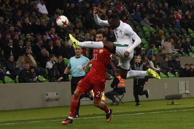 International Friendly, Länderspiel, Nationalmannschaft Russia - Cote d Ivoire KRASNODAR, RUSSIA - MARCH 24: Alexander Erokhin (back) of Russia in action against Wilfried Kanon (front) of Cote d Ivoire s during the friendly football match at Krasnodar Stadium, in Krasnodar, Russia, on March 24,2017. Krasnodar Rusya. Editorial use only. Please get in touch for any other usage. Copyright: x2025xAnadoluxElenaxSineokx