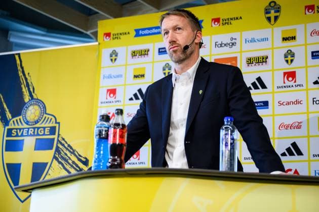 251105 Head coach Graham Potter of the Swedish men s national football team during a press conference on November 5, 2025 in Stockholm Photo Jesper Zerman BILDBYRAN kod JZ JZ0636 fotboll football soccer fotball vm kval kval fifa world cup qualifier qualifier presskonferens press conference sverige sweden sverige a bbeng  Copyright: JESPERxZERMAN BB251105JZ001