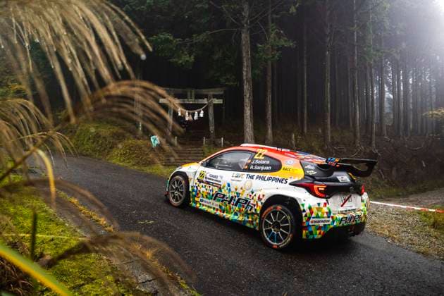 AUTO - WRC, Motorsport Rallye, WM - RALLY JAPAN 2025 22 Jan SOLANS, Rodrigo SANJUAN, Toyota Yaris Rally2, action during the 2025 Rally Japan, 13th round of the 2025 WRC World Rally Car Championship, from November 6 to 9, 2025 at Toyota, Aichi, Japan - ToyotaJapan  Copyright: xNikosxKatikisx