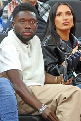 Alphonso Davies and girlfriend Sheyenne, Celebrity, Celebrities, Portrait, Portrait, Basketball EuroLeague FC Bayern Munich FC Barcelona SAP Garden 12 11 2025 PHOTO Mladen Lackovic LakoPress