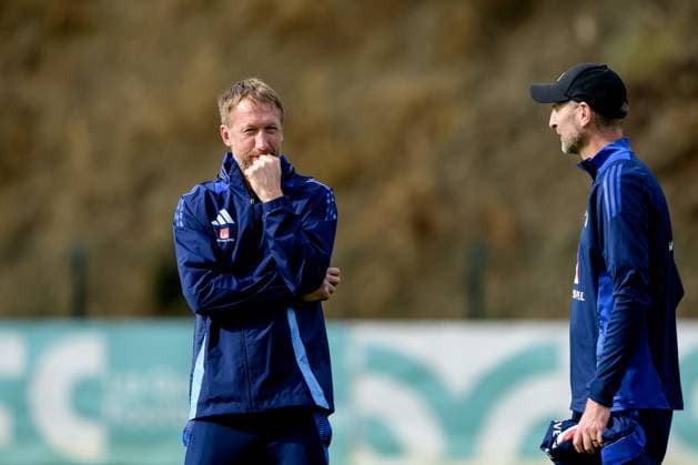251114 Head coach Graham Potter and assistant coach Andreas Georgson of the Swedish national football team during a training session on November 14, 2025 in Marbella Photo Joel Marklund BILDBYRAN kod JM JM0749 bbeng fotboll football soccer fotball vm kval fifa world cup qualifier träning practice training sverige sweden sverige a  Copyright: JOELxMARKLUND BB251114JM035