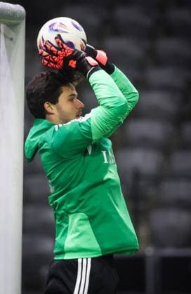 Belgium s goalkeeper Senne Lammens pictured in action during a training session of Belgian national soccer team the Red Devils in Astana, Kazakhstan on Friday 14 November 2025. Tomorrow they will meet Kazakhtstan, in qualifier 7 8 for the 2026 FIFA World Cup, WM, Weltmeisterschaft, Fussball VIRGINIExLEFOUR x141567635x