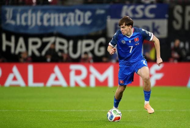 GER, World Cup Qualification, Germany Slovakia 17 11 2025, Leipzig, Red Bull Arena, GER, Season 2025, Laenderspiel, WM Qualifikation Europa, Gruppenphase, 6 Spieltag, Gruppe A Germany Slovakia im Bild Leo Sauer Slovakia DFL regulations prohibit any use of photographs as image sequences and or quasi video