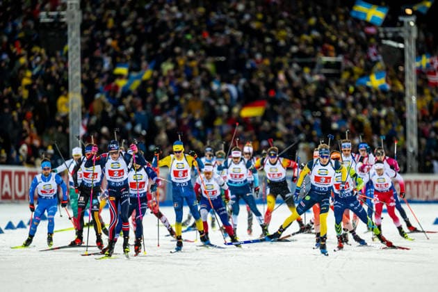 251129 Martin Uldal of Norway and Viktor Brandt of Sweden compete in Men s 4x7,5 km Relay during the IBU World Cup on November 29, 2025 in Östersund Photo Mathias Bergeld BILDBYRAN code MB MB1250 biathlon biathlon biathlon world cup ibu world cup relay relay bbeng norway norway se  Copyright: MATHIASxBERGELD BB251129MB111