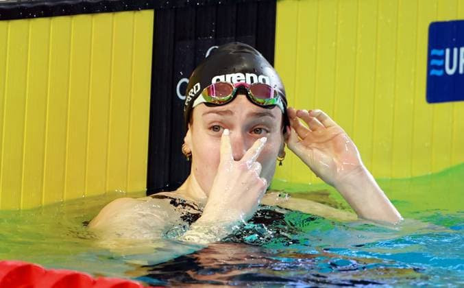 Belgian Florine Gaspard pictured in action during the women s 100m breaststroke at the European Aquatics Short Course Swimming Championships in Lublin, Poland, on Tuesday 02 December 2025. NIKOLAxKRSTIC  x145848586x