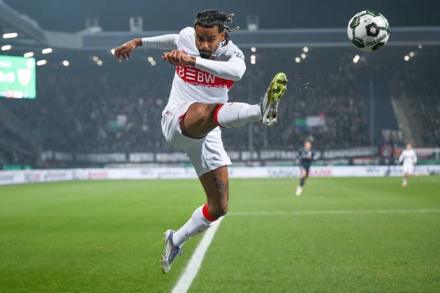 Lorenz Assignon VfB Stuttgart 03 12 2025, Football DFB Cup, Season 2025 2026, Round of 16, VfL Bochum VfB Stuttgart 0 2 DFB regulations prohibit any use of photographs as image sequences and or quasi video Bochum Vonovia Ruhrstadion Nordrhein Westfalen Germany Team2