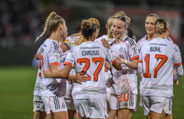 GER, Frankfurt, Eintracht Frankfurt vs FC Bayern Munich, Google Pixel Bundesliga, Football, DFB, Season 2025 2026, Stadion am Brentanobad, 12 Matchday in picture Pernille Harder Bayern Munich 21 scores the goal for 3 0, Cheers, joy and emotions, Momoko Tanikawa Bayern Munich 18 , Franziska Kett Bayern Munich 20 DFB DFL REGULATIONS PROHIBIT ANY USE OF PHOTOGRAPHS AS IMAGE SEQUENCES AND OR QUASI VIDEO, 07 12 2026 Copyright: HMBxMedia HendrikxHamelau