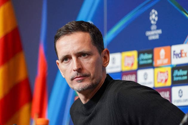 Football UEFA Champions League 2025 26, Matchday 6 FC Barcelona vs Eintracht Frankfurt Camp Nou Barcelona Dino Toppmöller Dino Toppmoller Coach, Eintracht Frankfurt Press Conference, Media Barcelona Province Barcelona Spain Copyright: xJOERANxSTEINSIEKx