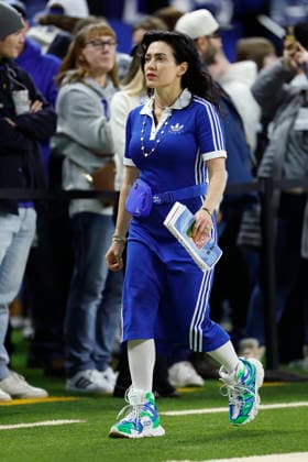 INDIANAPOLIS, IN - NOVEMBER 30: Co-owner and CEO of the Indianapolis Colts Carlie Irsay-Gordon walks down the sideline prior to the start of and NFL, American Football Herren, USA game between the Houston Texans and the Indianapolis Colts on November 30, 2025 at Lucas Oil Stadium in Indianapolis, IN. (Photo by Jeffrey Brown Icon Sportswire) NFL: NOV 30 Texans at Colts EDITORIAL USE ONLY Icon113025031