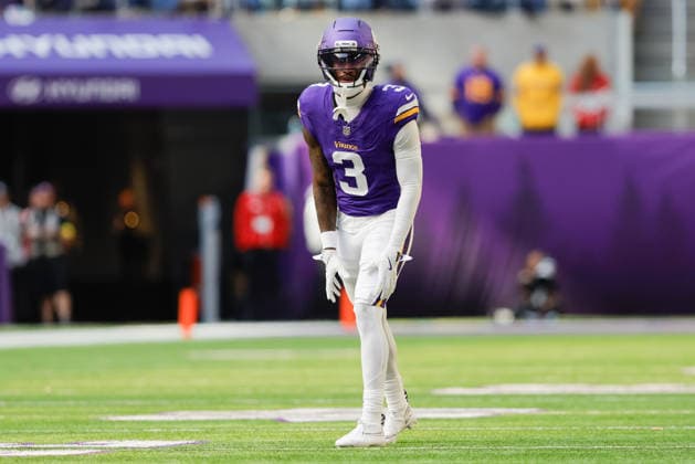 MINNEAPOLIS, MN - OCTOBER 19: Minnesota Vikings wide receiver Jordan Addison (3) lines up for a play during the second half of NFL, American Football Herren, USA game between the Minnesota Vikings and Philadelphia Eagles on October 19th, 2025, at U.S. Bank Stadium in Minneapolis, MN. (Photo by Bailey Hillesheim Icon Sportswire) NFL: OCT 19 Eagles at Vikings EDITORIAL USE ONLY Icon251019248